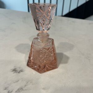 Rare Vintage Pink Cut Glass Perfume Bottle - Art Deco Vanity Decor